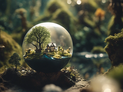 House in a glass sphere ai artificialintelegence artifitial avatar beutiful bot branding colb design glass graphic design house illustration planet tree ui