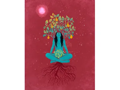 Tree 2d illustration book illustration design drawing graphic illustration meditation nature tree woman