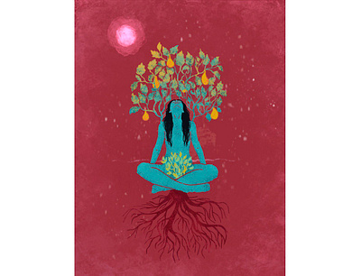 Tree 2d illustration book illustration design drawing graphic illustration meditation nature tree woman