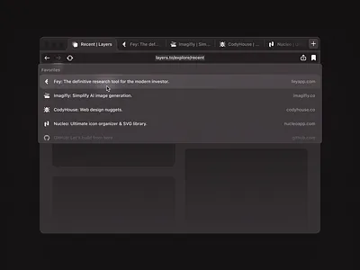 Minimal Browser app browser clean dark dropdown menu minimal search ui