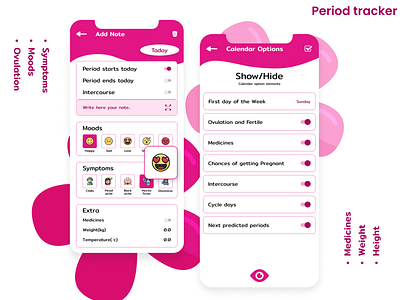 Periods Tracker app mobile app periods tracker ui design