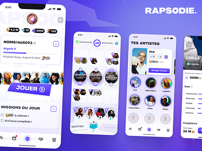 Rapsodie Reboot – Rap Manager Mobile Game battle branding cards mobile game rapsodie roster trading ui ux