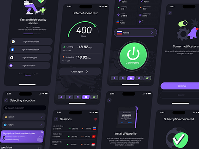 Proxy service | mobile app 2024 app application dark ios minimalistic mobile modern privacy prototyping proxy service startup trending ui ux uxui vpn