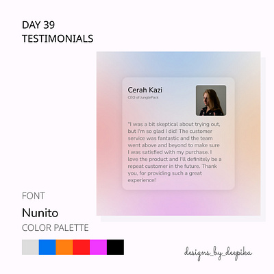 Day 39 of #50daysofdesign cards ceo chunking design glassmorphism nunito testimonials ui website