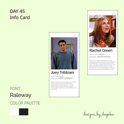 Day 45 of #50daysofdesign card cards design friends info joey rachel raleway