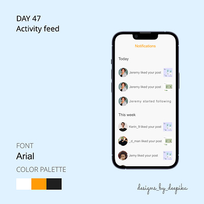 Day 47 of #50daysofdesign activity feed app arial design feed mobile social ui