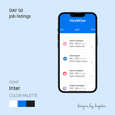 Day 50 of #50daysofdesign inter job listings mobile apps ui