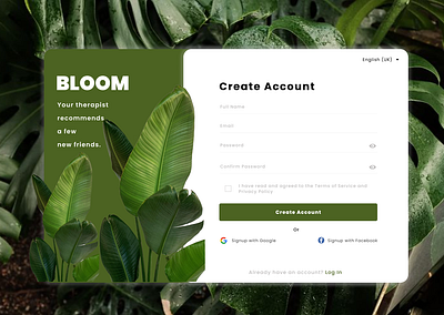 Bloom is a website/app for selling plants (sign up pages) app branding design graphic design interfaces landing page loginvpage signup page splash screen ui ux website