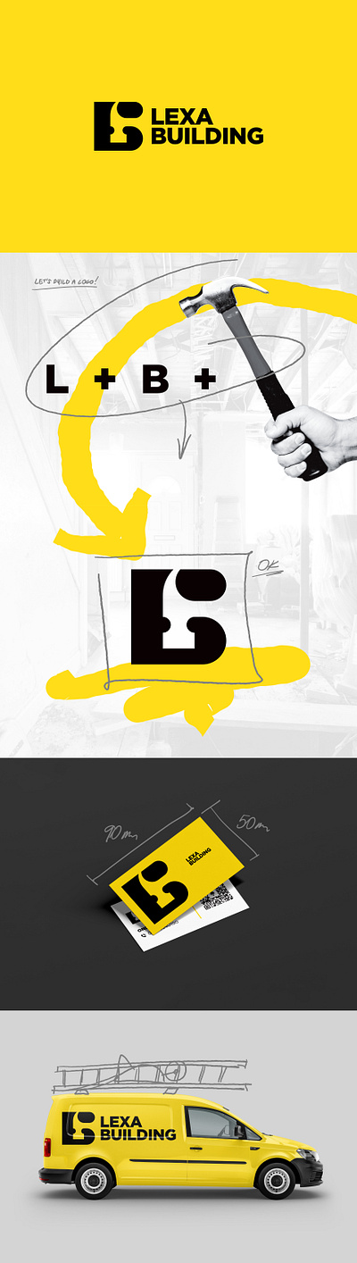 LEXA BUILDING Branding & Logo Design brand design branding builder building graphic design logo logo design minimalistic simple sketch yellow