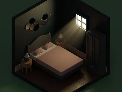 3D Bedroom Illustration 3d bedroom creative cycles dark evee icon illustration isometric pattern render sunlight window