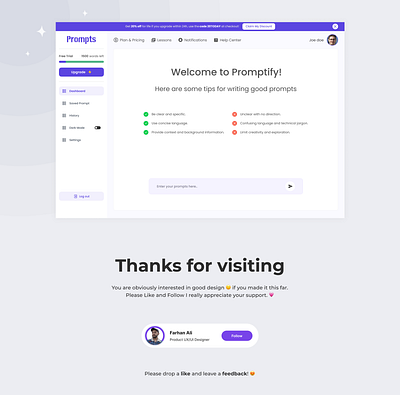 Dashboard Design for Prompt Writing chatgpt dashboard design design designer figma ui ux design ux ui web design