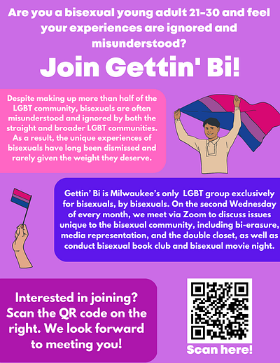 Gettin' Bi Promo Flyer biphobia bisexual gettin bi lgbt lgbt milwaukee milwaukee milwaukee groups milwaukee public interest groups queer groups social support