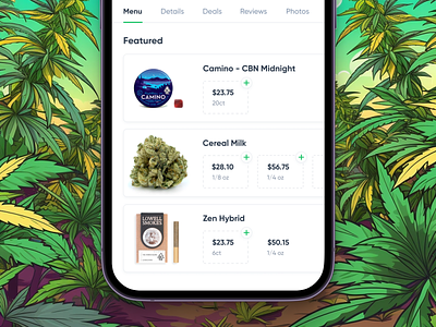Cannabis Menu app buy cannabis cart dutchie ecommerce fintech hybrid ios iphone leafly menu mobile nyc options price products store ui
