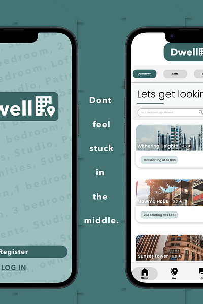 Dwell : Find your home apartments app cool tones design design sprint fab homes productdesign ui