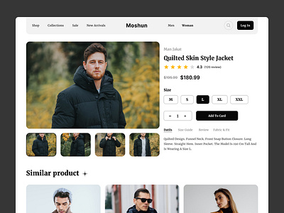 Ecommerce product details page cart checkout clean clothing details page e commerce ecommerce fashion image jacket landing page online shop online store product design product page shop shopify shopping sweater ui design
