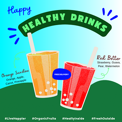 Healthy drinks poster calm drink fresh glass happy ice juice organic