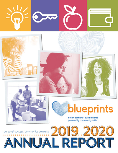 Blueprints 2019-2020 Annual Report annual report booklet branding colorful design graphic design indesign magazine non profit print report typography visual identity