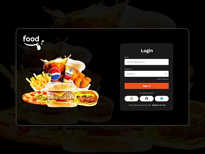 Food Login Page Desing motion graphics ui