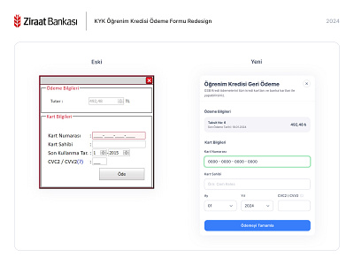 Ziraat Bank KYK Loan Payment Form Redesign form mobileapp payform payment paymentform ui uidesign userexperience userinterface ux uxdesign ziraatbankası