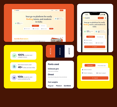 Studypal - Platform for finding tutors and students bento branding design education minimal orange responsive ui ux website