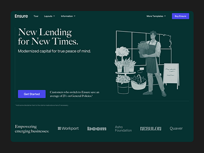 Fintech SaaS landing page for venture capital product business clean css design system figma finance website fintech green website html5 landing page saas website ui webflow webflow template website template