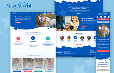 Make-A-Wish Site Design blue clouds custom theme donordrive dreamy fantasy fundraising graphic design make a wish non profit stars theme ui ui design unicorns visual design web web design website