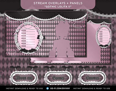 ♰🎀 "Gothic Lolita II" Stream Overlays + Panels 🎀♰ cute stream overlay free stream stream graphics stream overlay twitch twitch design twitch graphics twitch overlay