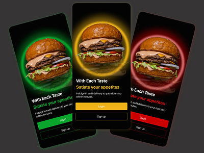 Burger app login andriod app apple branding burger colorful darkmode doctor strange fastfood hamburger ios login mobile ring light signin signup snack ui