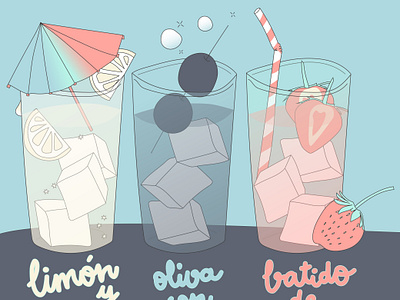 ¿Cuál prefieres? :) batido bebida bebidas copa cups design digital illustration drinks gas glasses illustration illustrator lemon limonada limonade olives smoothie strawberry vasos vector