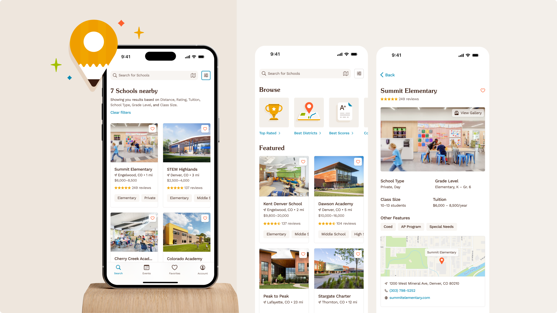 Better School Choice Screens branding browse design education filter illustration product design search ui ux