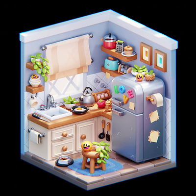 Stylized Kitchen 3d 3dgame blender colorful emoji fridge game assets gameart gameartist games kitchen love plants stylized tomato