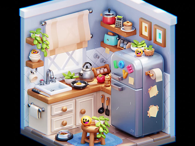 Stylized Kitchen 3d 3dgame blender colorful emoji fridge game assets gameart gameartist games kitchen love plants stylized tomato