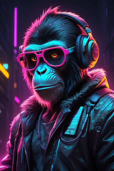 Modren neon monkey 3d graphic design ui