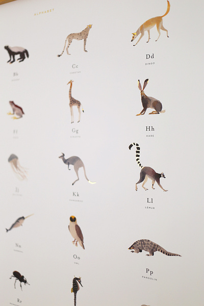 Gold Foil Alphabet Art Print alphabet poster animal art graphic design poster