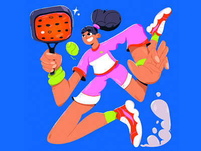 Padel art ball character character design colorful design digital art dynamic funny girl illustration padel sport tennis