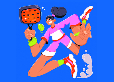 Padel art ball character character design colorful design digital art dynamic funny girl illustration padel sport tennis