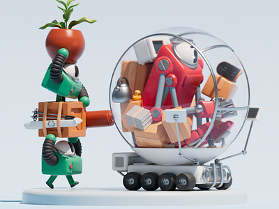 Moving robots 3d illustration