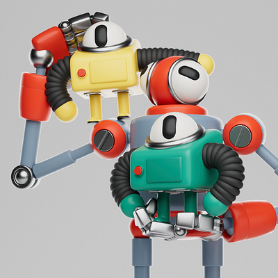 Robot family 3d illustration