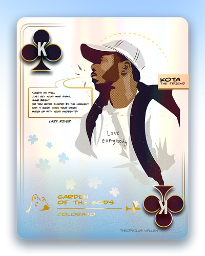 Kota Card: KoC, Garden of the Gods adobe colorado hip hop king of clubs kota kota the friend lyrics to go music playing cards rap tcg theo theophilus trading card wallen