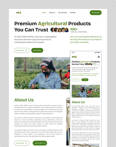 Adoj - Modern Agriculture Presentation landing page ui web design