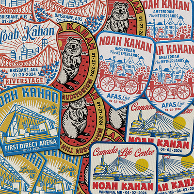 PATCH DESIGN for NOAH KAHAN 2024 WORLD TOUR. branding graphic design handrawn illustration logo patch vintage bade vintage logo