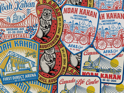 PATCH DESIGN for NOAH KAHAN 2024 WORLD TOUR. branding graphic design handrawn illustration logo patch vintage bade vintage logo
