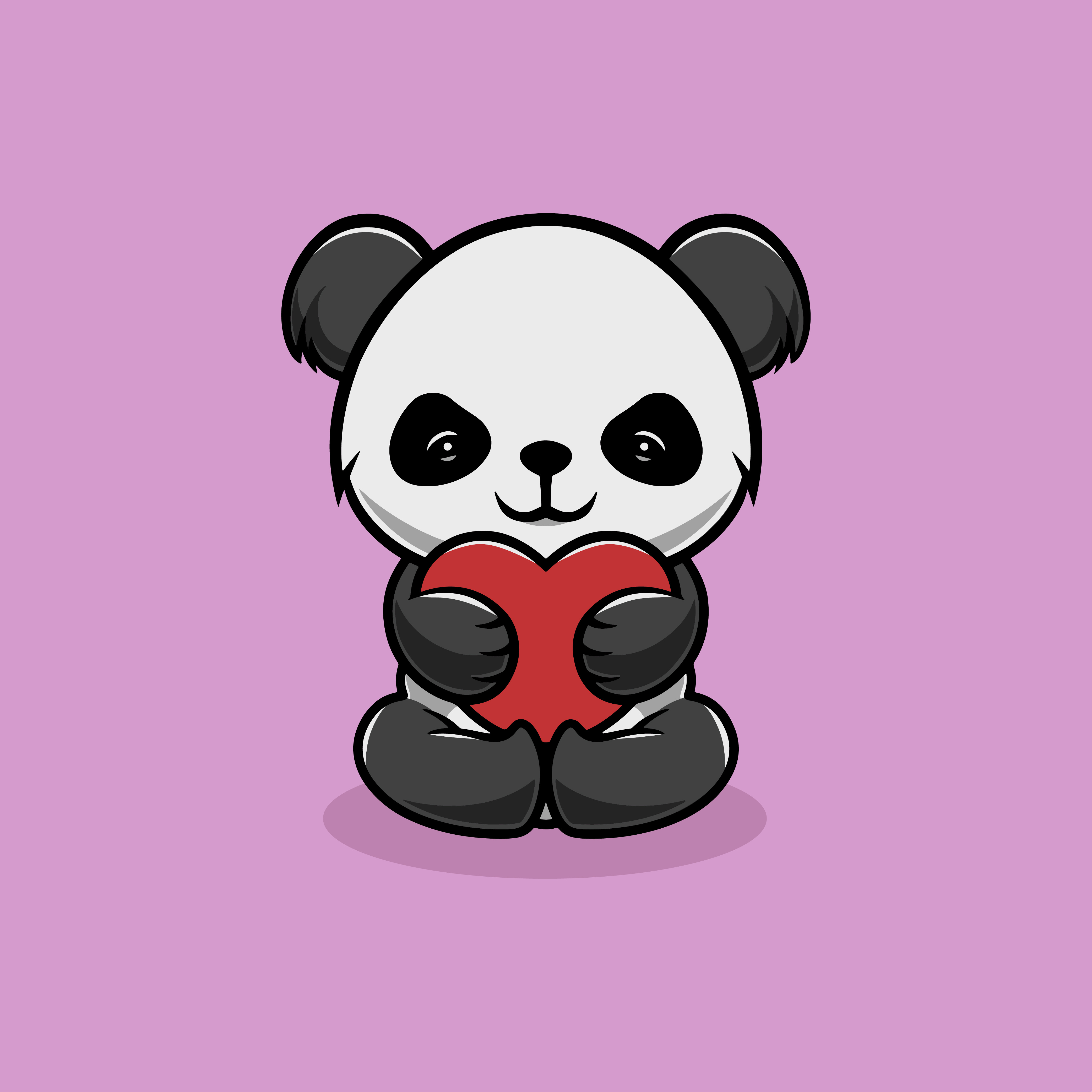 Cute panda with big love cartoon illustration party