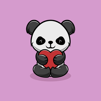 Cute panda with big love cartoon illustration party