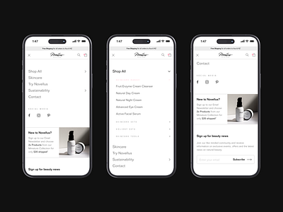 Ecommerce Main Menu UI for Mobile beauty clean ecommerce main menu mega menu menu menu ui minimalist minimalist menu nav design navigation shop shopify menu ui ux website design