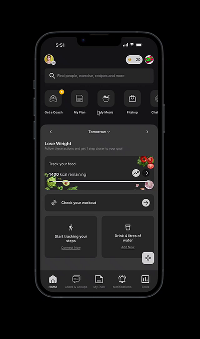 Fittr App Design Prototype in Dark Mode app dark mode fitness app ios app ui ui design ux design