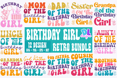 Birthday Girl Retro Bundle T Shirt branding bundle christmas design illustration logo retro sublimation svg