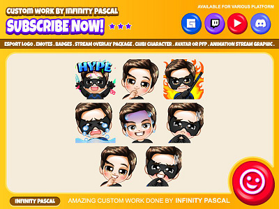 👨🏻‍🦱🎭Custom Chibi Boy OC Emotes👨🏻‍🦱🎭 animation boy character illustration chibi style custom design custom emotes twitch design discord emotes facebook emotes freelance graphic design illustration loyalty badges mask open commission original character twitch emotes youtube emotes