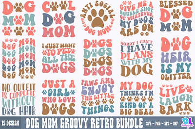 Dog Mom Groovy Retro Bundle branding bundle christmas design illustration logo retro sublimation svg