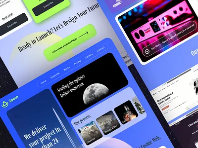 A design subscription agency landing page blue design agency design subscription interface design landing page moon space space design space theme ui ui design user interface web web design website